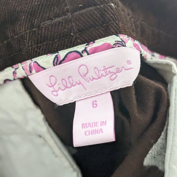 Whimsy Twee Lily Pulitzer Dark Brown Corduroy Gold Accents Mini Skirt Size 6 - Picture 8 of 9